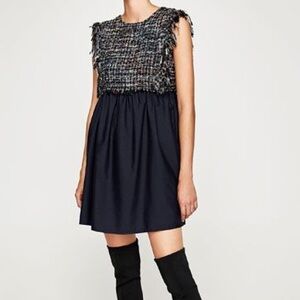 Zara tweed fringe sleeveless mini dress